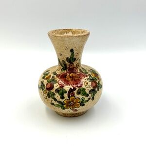 Vintage Biagioli Gubbio Italian Pottery Vase Small Mini 3.75" Hand Painted